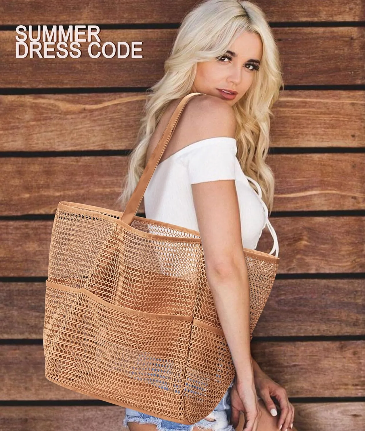 KALIDI BeachNylon Mesh Tote Bag, Casual Tote Bag Hobo Women Foldable MAX 23L Shoulder Bag For Beach Picnic Vacation