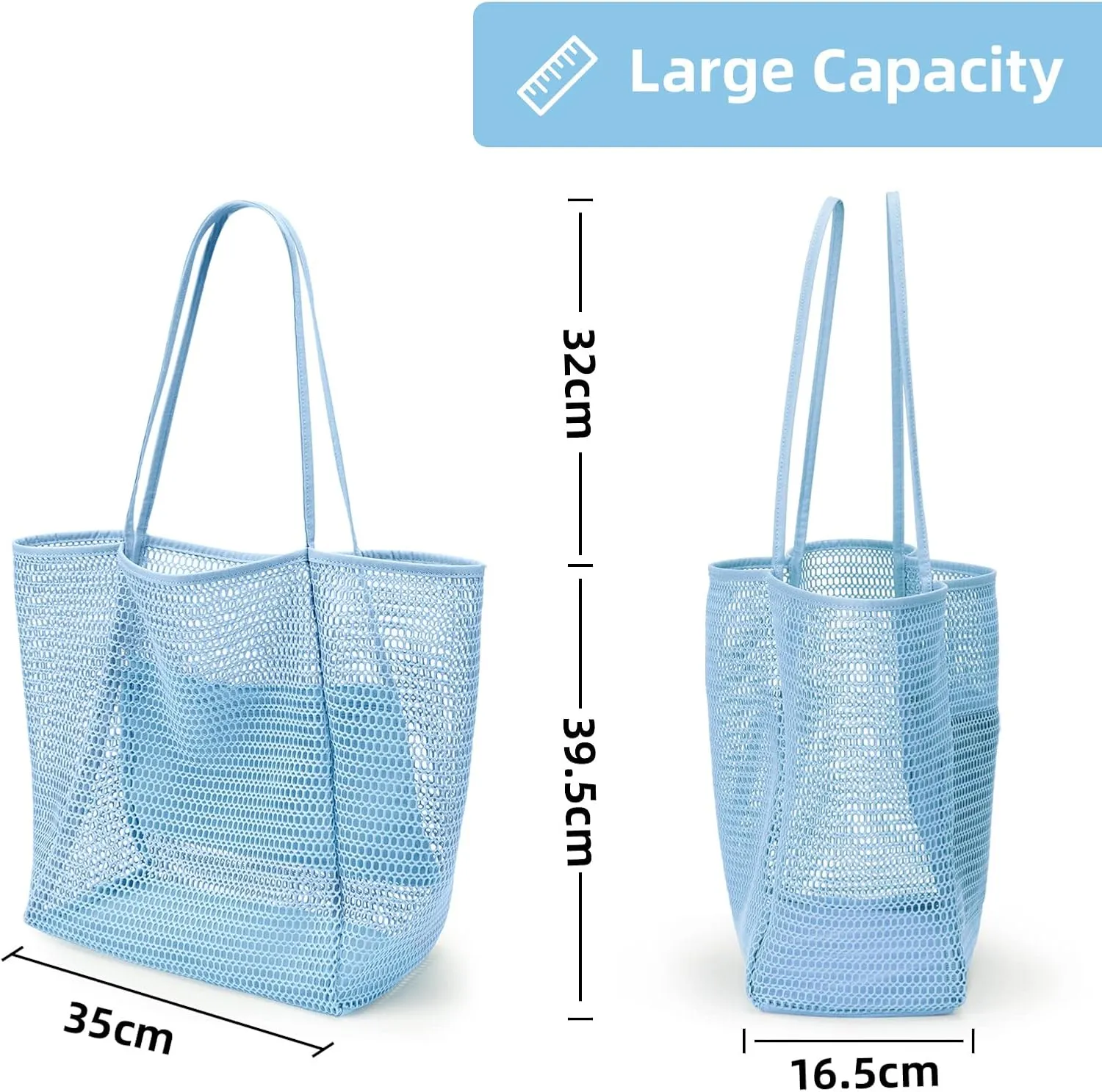 KALIDI BeachNylon Mesh Tote Bag, Casual Tote Bag Hobo Women Foldable MAX 23L Shoulder Bag For Beach Picnic Vacation