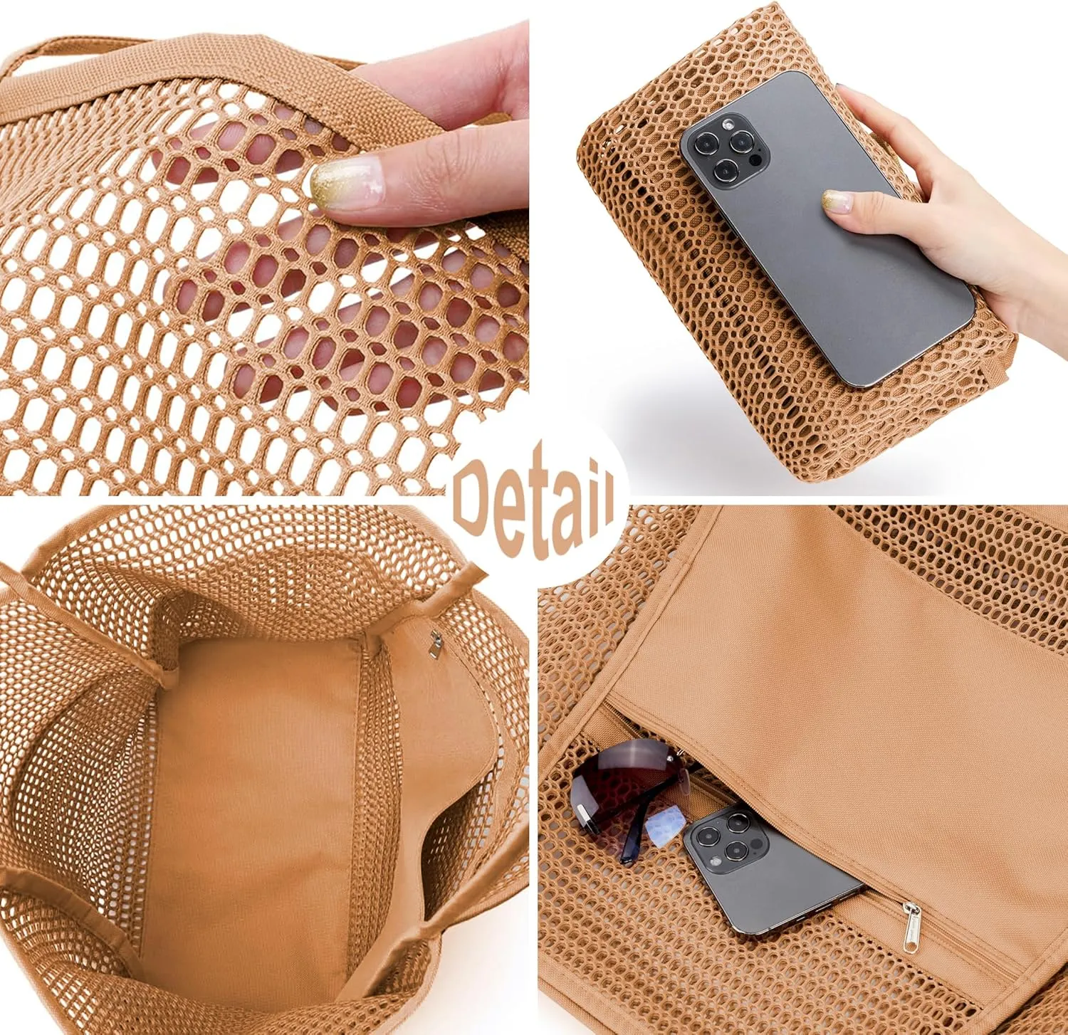 KALIDI BeachNylon Mesh Tote Bag, Casual Tote Bag Hobo Women Foldable MAX 23L Shoulder Bag For Beach Picnic Vacation