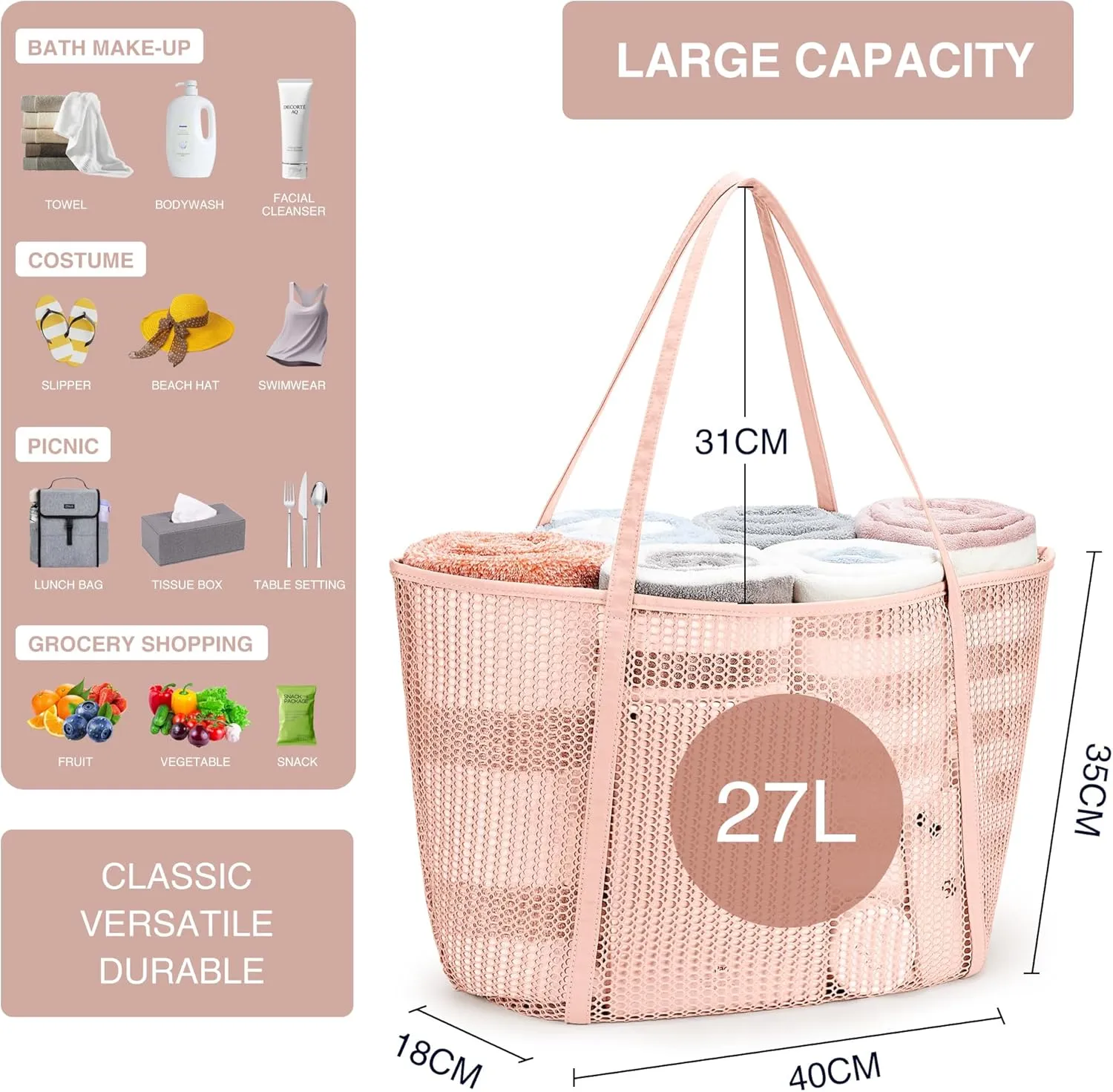 KALIDI FANCY FOREST Beach Mesh Tote Bag, Womens Shoulder handbag MAX 27L Grocery Bag