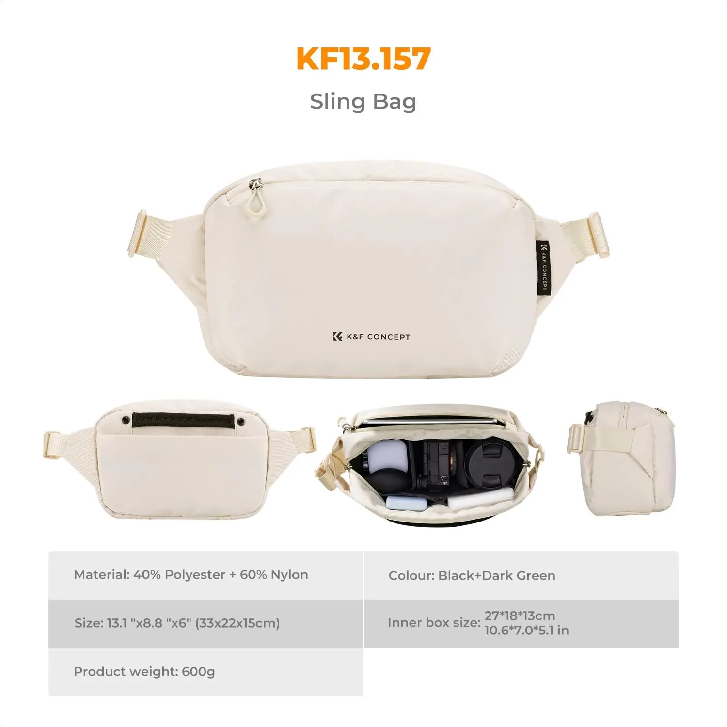 K&F Concept 2 in 1 Sling Bag Everyday Shoulder Bag & Multifunction Photography Crossbody Camera DSLR Backpack Portable Bag