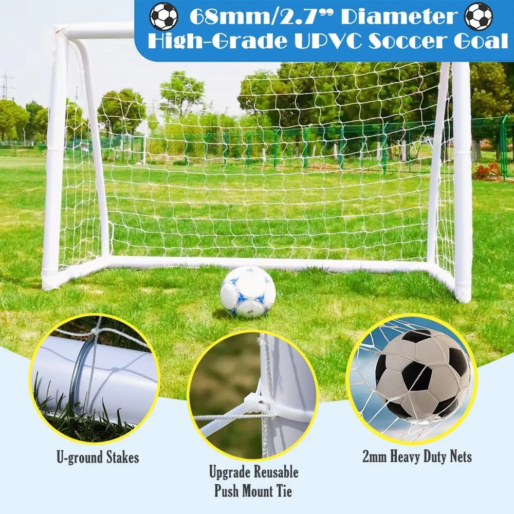 KATARUS Soccer Goal 12x6FT/10x6.5FT/8x6FT/8x5FT/6x4FT Outdoor Soccer Net Goals for Backyard with Weatherproof UPVC Frame & Ground Stakes Portable PVC Soccer Goal Post for Adults & Youth Training