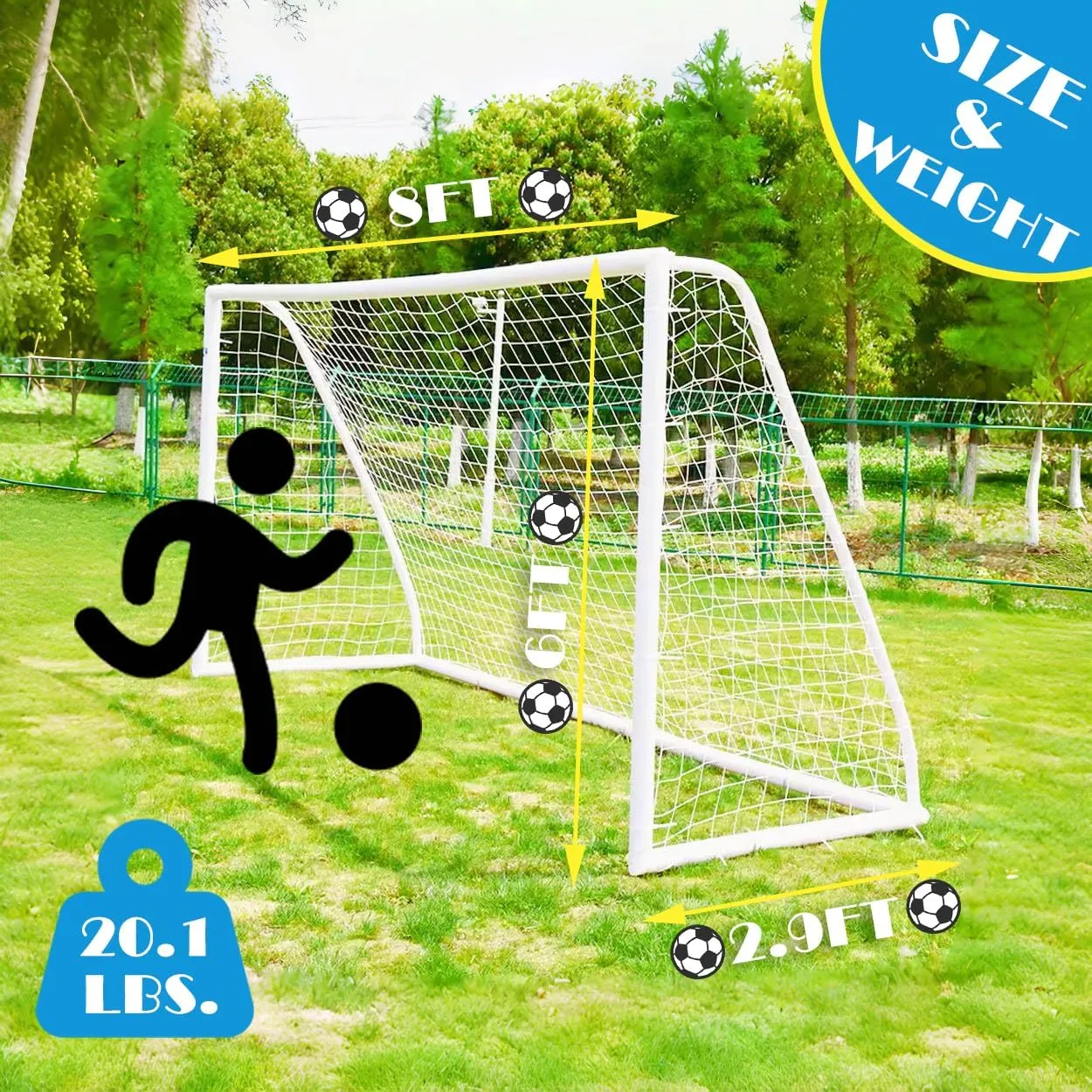 KATARUS Soccer Goal 12x6FT/10x6.5FT/8x6FT/8x5FT/6x4FT Outdoor Soccer Net Goals for Backyard with Weatherproof UPVC Frame & Ground Stakes Portable PVC Soccer Goal Post for Adults & Youth Training