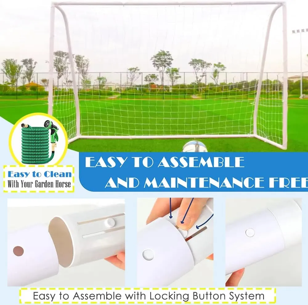 KATARUS Soccer Goal 12x6FT/10x6.5FT/8x6FT/8x5FT/6x4FT Outdoor Soccer Net Goals for Backyard with Weatherproof UPVC Frame & Ground Stakes Portable PVC Soccer Goal Post for Adults & Youth Training