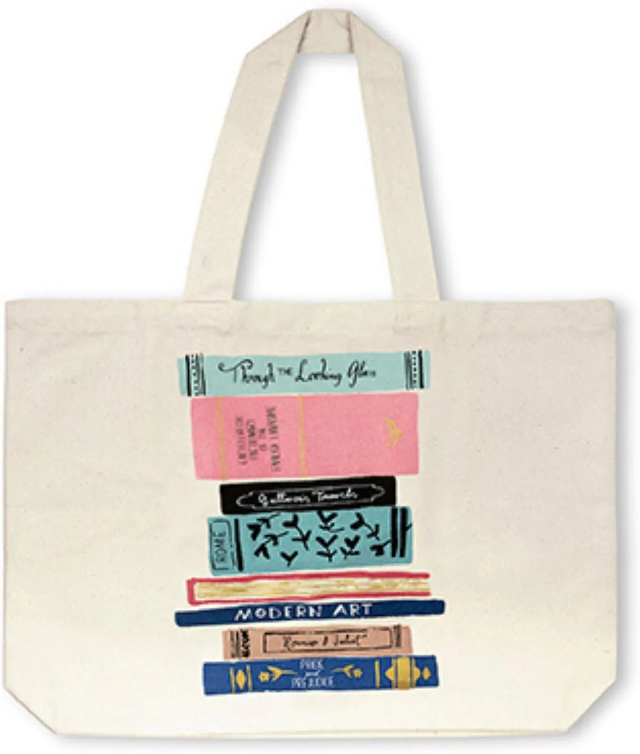 kate spade new york Cute Extra Large Canvas Tote Bag for Women, Canvas Beach Bag, Book Tote with Pocket, Stack of Classics