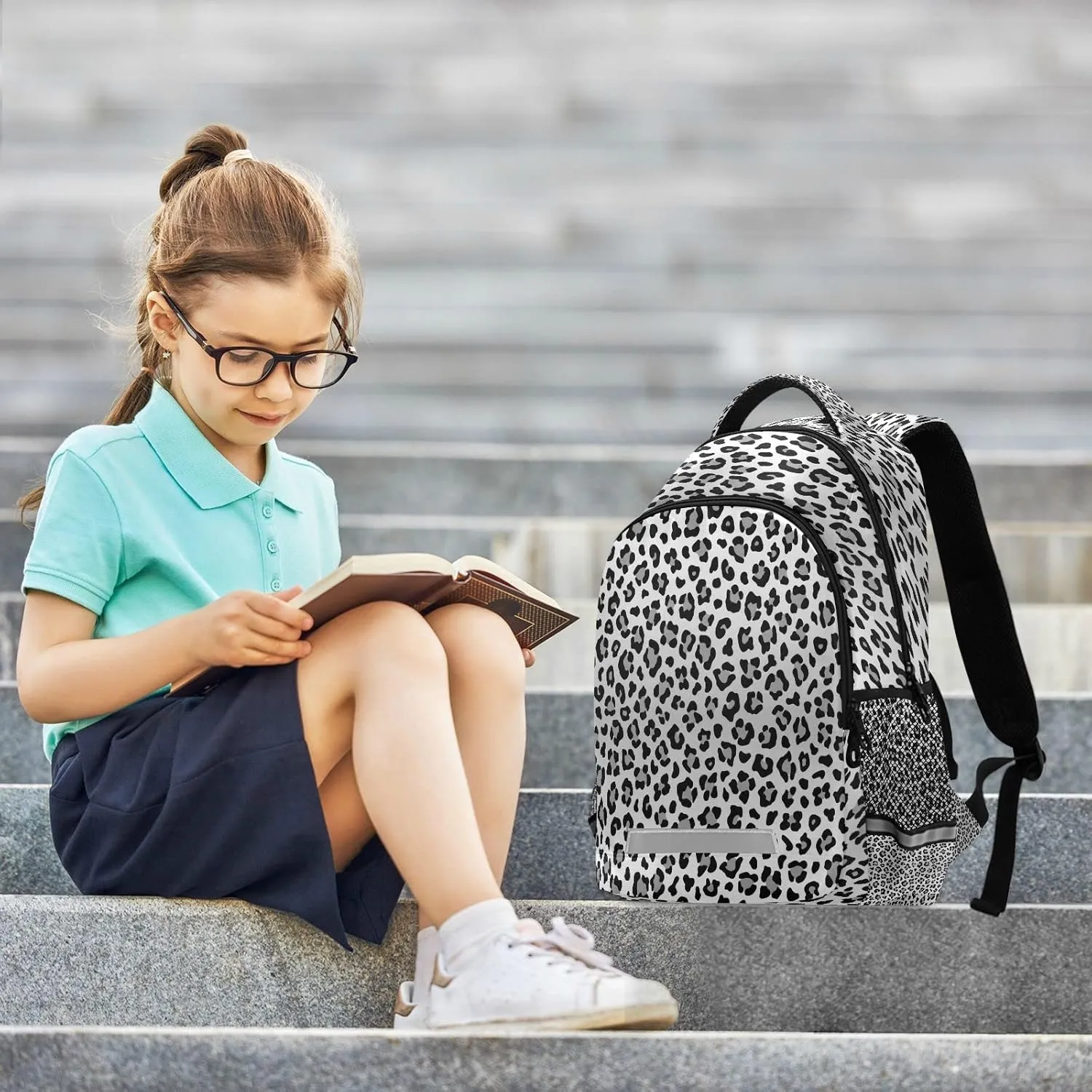 Kcldeci Backpack for Girls-Boys Animal Leopard Gray Colors Middle-School Elementary Bookbags School Book Bag Travel Bag