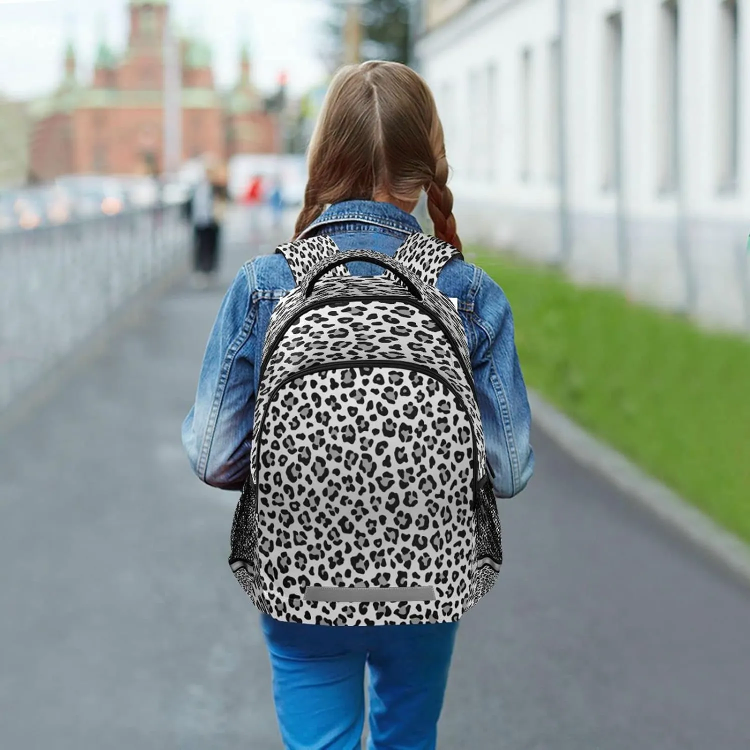 Kcldeci Backpack for Girls-Boys Animal Leopard Gray Colors Middle-School Elementary Bookbags School Book Bag Travel Bag