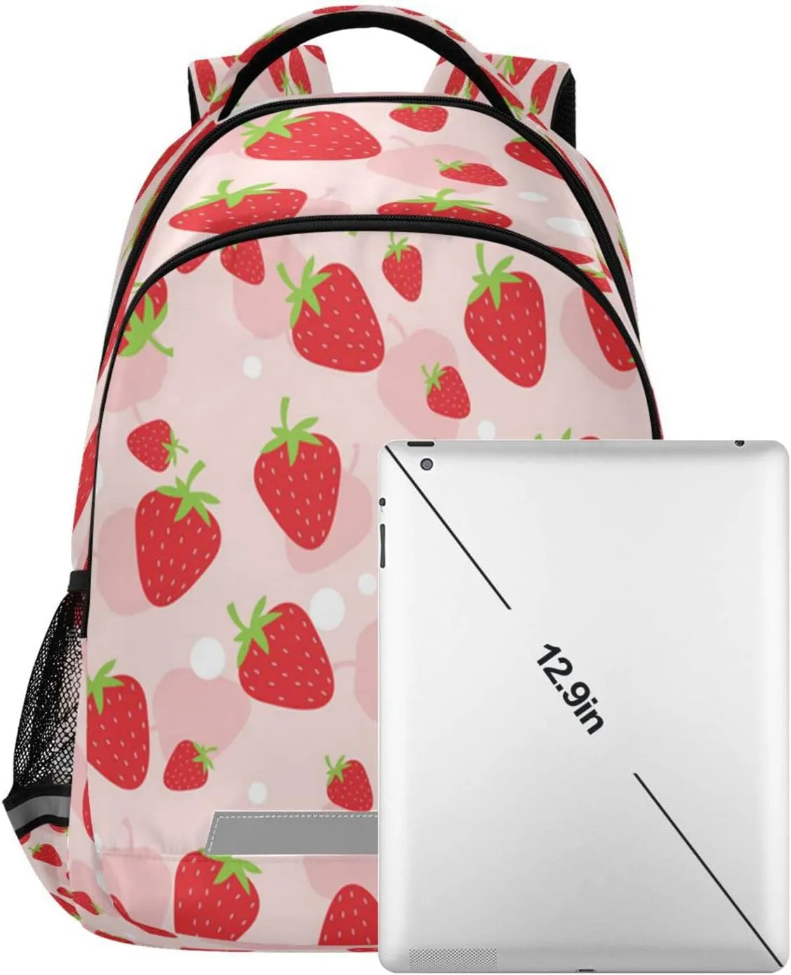 Kcldeci Pink Strawberry Kids Backpack for Girls Boys Strawberries Fruit Middle-School Backpacks Elementary Bookbags School Book Bag Travel Bag