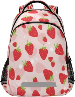 Kcldeci Pink Strawberry Kids Backpack for Girls Boys Strawberries Fruit Middle-School Backpacks Elementary Bookbags School Book Bag Travel Bag