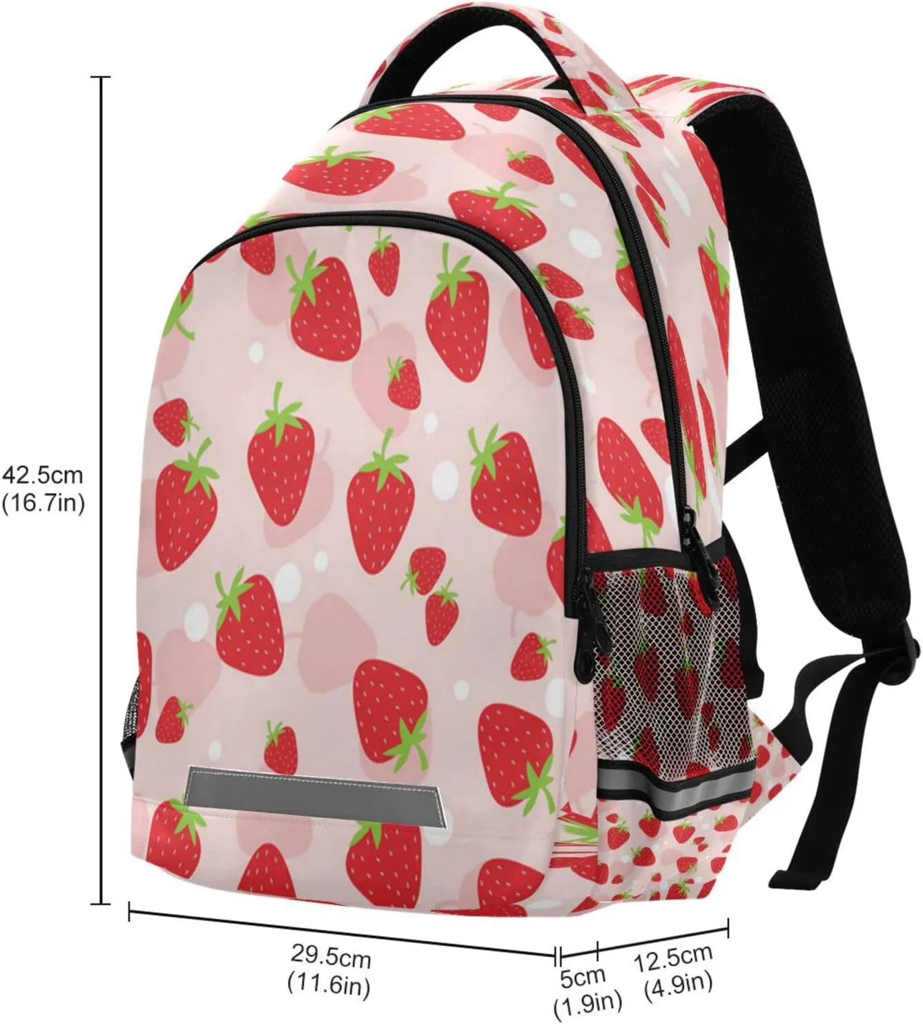 Kcldeci Pink Strawberry Kids Backpack for Girls Boys Strawberries Fruit Middle-School Backpacks Elementary Bookbags School Book Bag Travel Bag