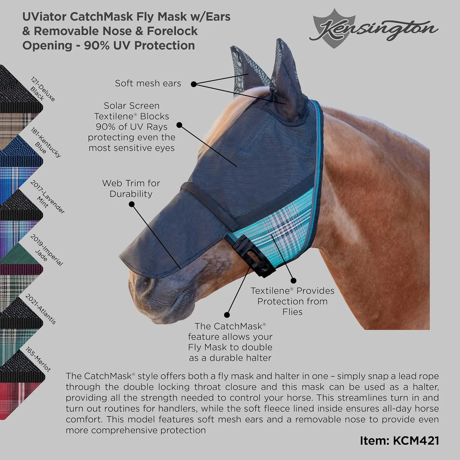 Kensington UViator CatchMask w/Ears & Removable Nose & Forelock Opening, Large, Atlantis