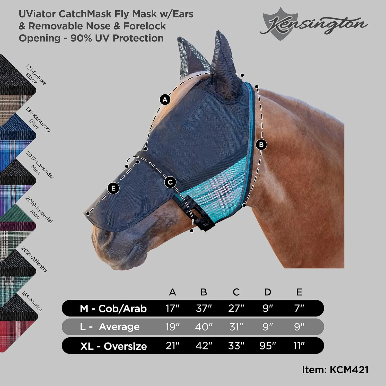 Kensington UViator CatchMask w/Ears & Removable Nose & Forelock Opening, Large, Atlantis