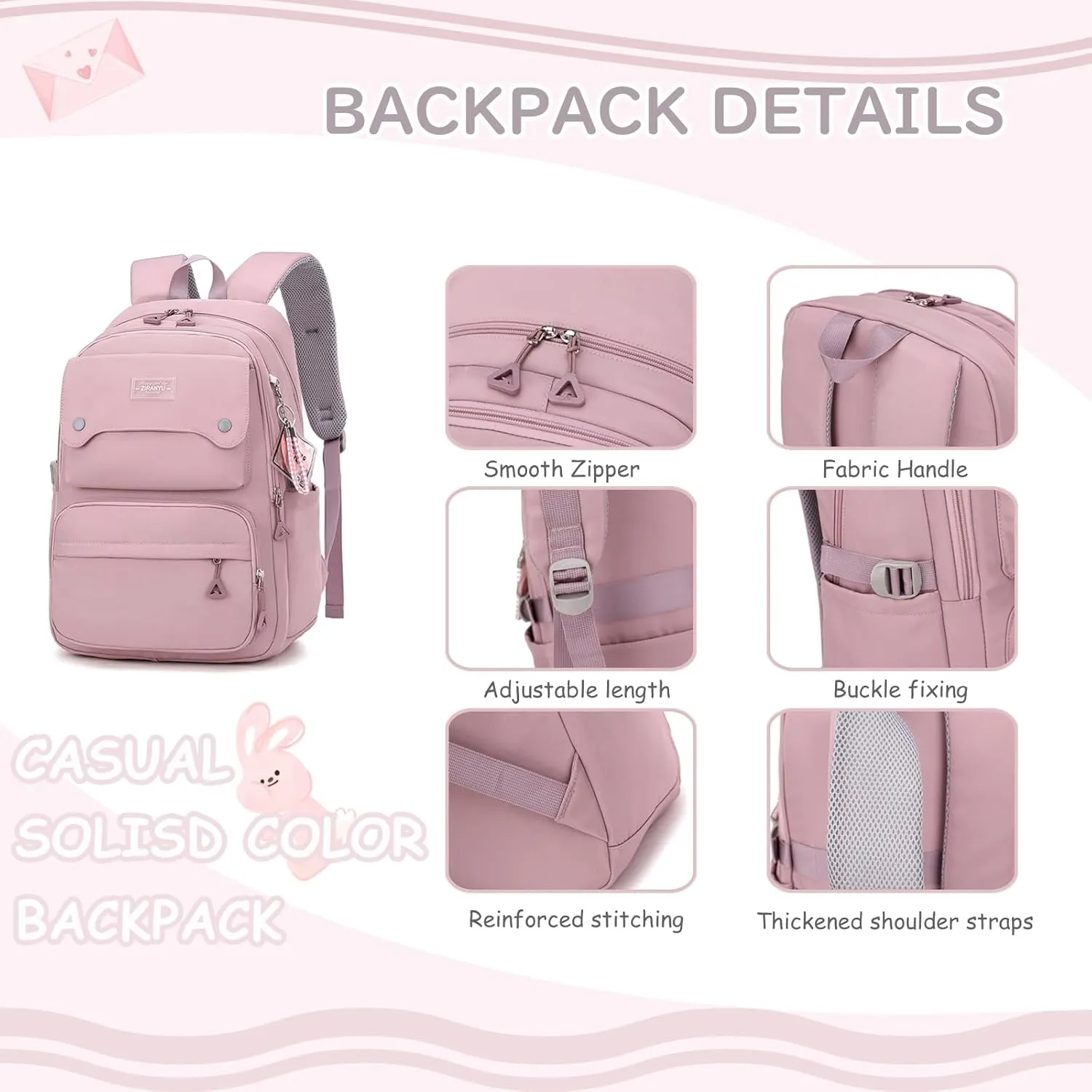Kids Casual Backpack Solid Color Girls Elementary and Middle School Bag Teenage Travel Bag Waterproof Book Bag