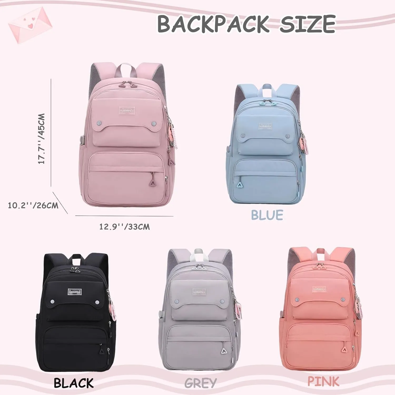 Kids Casual Backpack Solid Color Girls Elementary and Middle School Bag Teenage Travel Bag Waterproof Book Bag