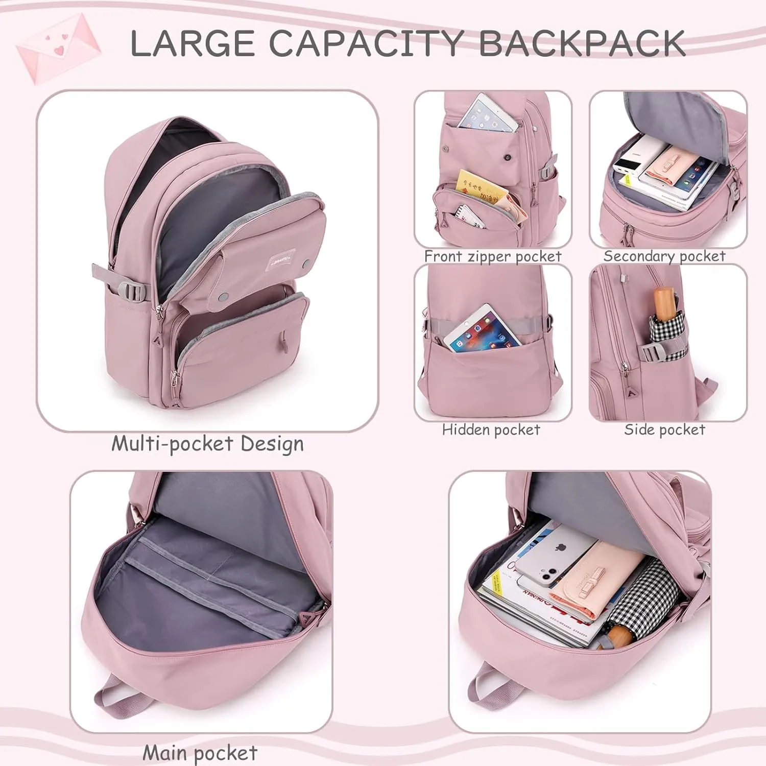 Kids Casual Backpack Solid Color Girls Elementary and Middle School Bag Teenage Travel Bag Waterproof Book Bag