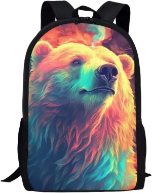 Kids Cute Animal School Backpack 17 Inch Black Lightweight Sturdy Soft Padded Bear Backpack for Girls Boys Trendy Personalized Bookbag with Mesh Pocket Children Travel Outing Daypack