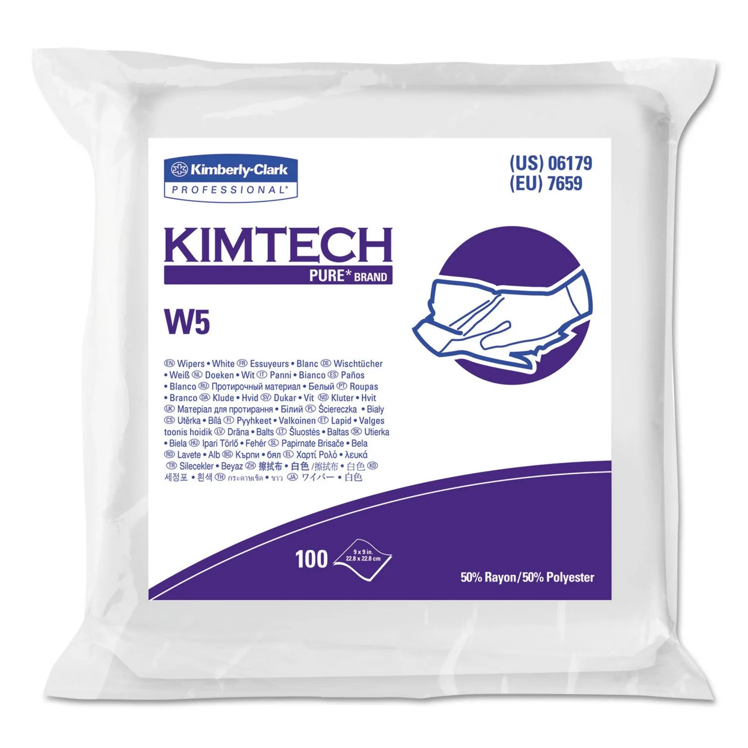 Kimtech 06179 W5 Critical Task Wipers, Flat Double Bag, Spunlace, 9x9, White, 100 per Pack (Case of 5 Packs)