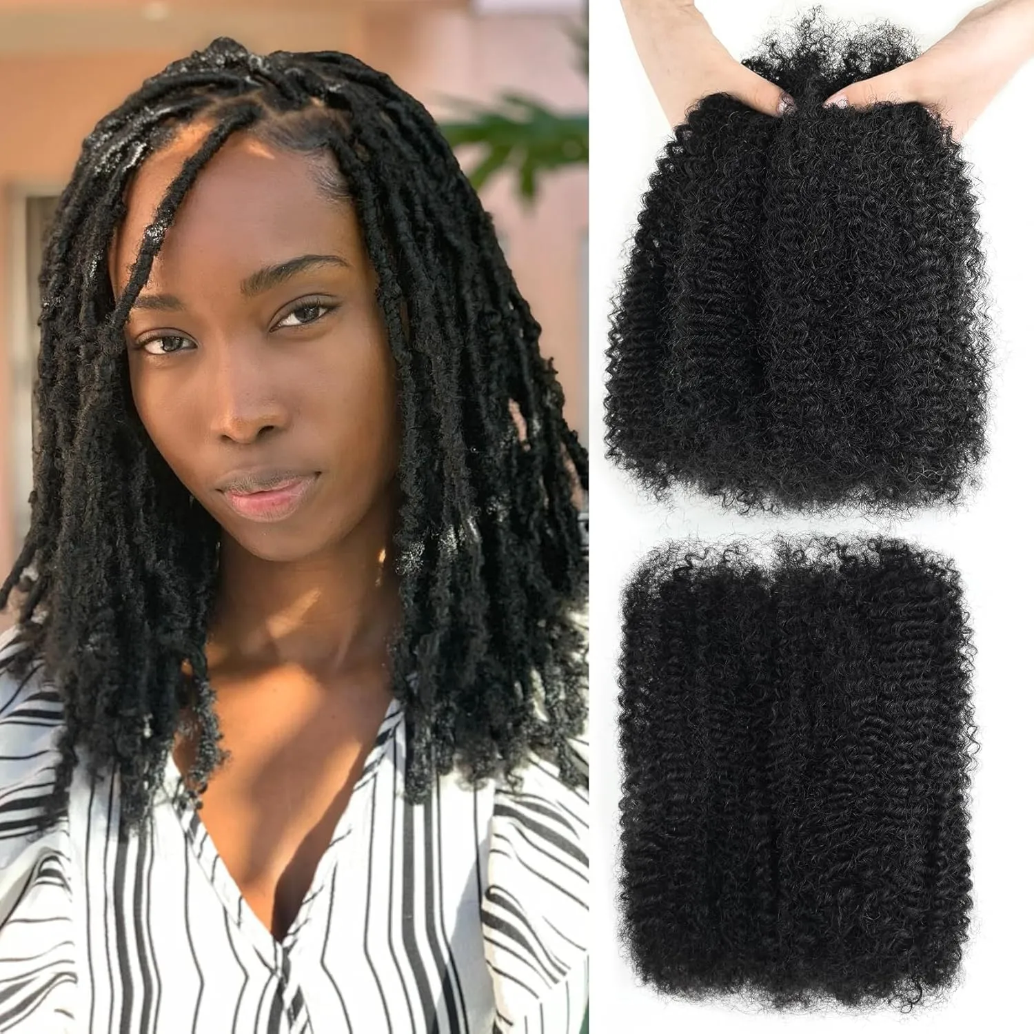 Kinky Human Hair 14 Inch Nature Black Afro Kinkys Bulk Human Hair for Dreadlocks Extensions Repair Locs and Mini Twist