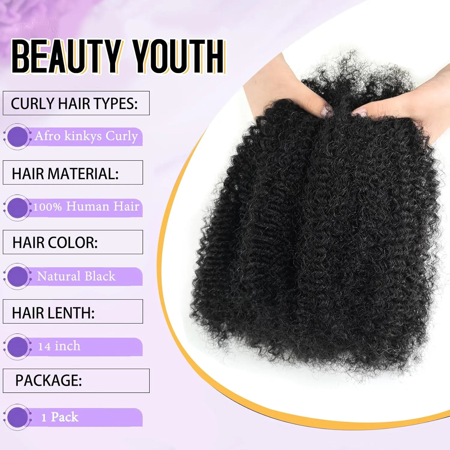 Kinky Human Hair 14 Inch Nature Black Afro Kinkys Bulk Human Hair for Dreadlocks Extensions Repair Locs and Mini Twist