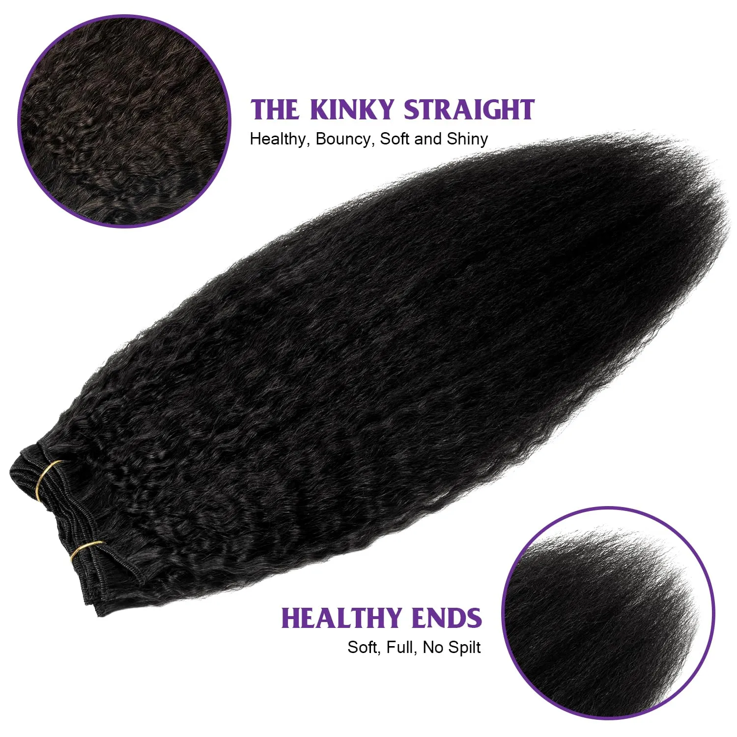 Kinky Straight Clip in Hair Extensions Real Human Hair Yaki Straight Clip ins for Women Brazilian Remy Human Hair Extensions Double Weft 8pcs 90g Per Set with 18 Clips (16 Inch, #1 Jet Black Color)