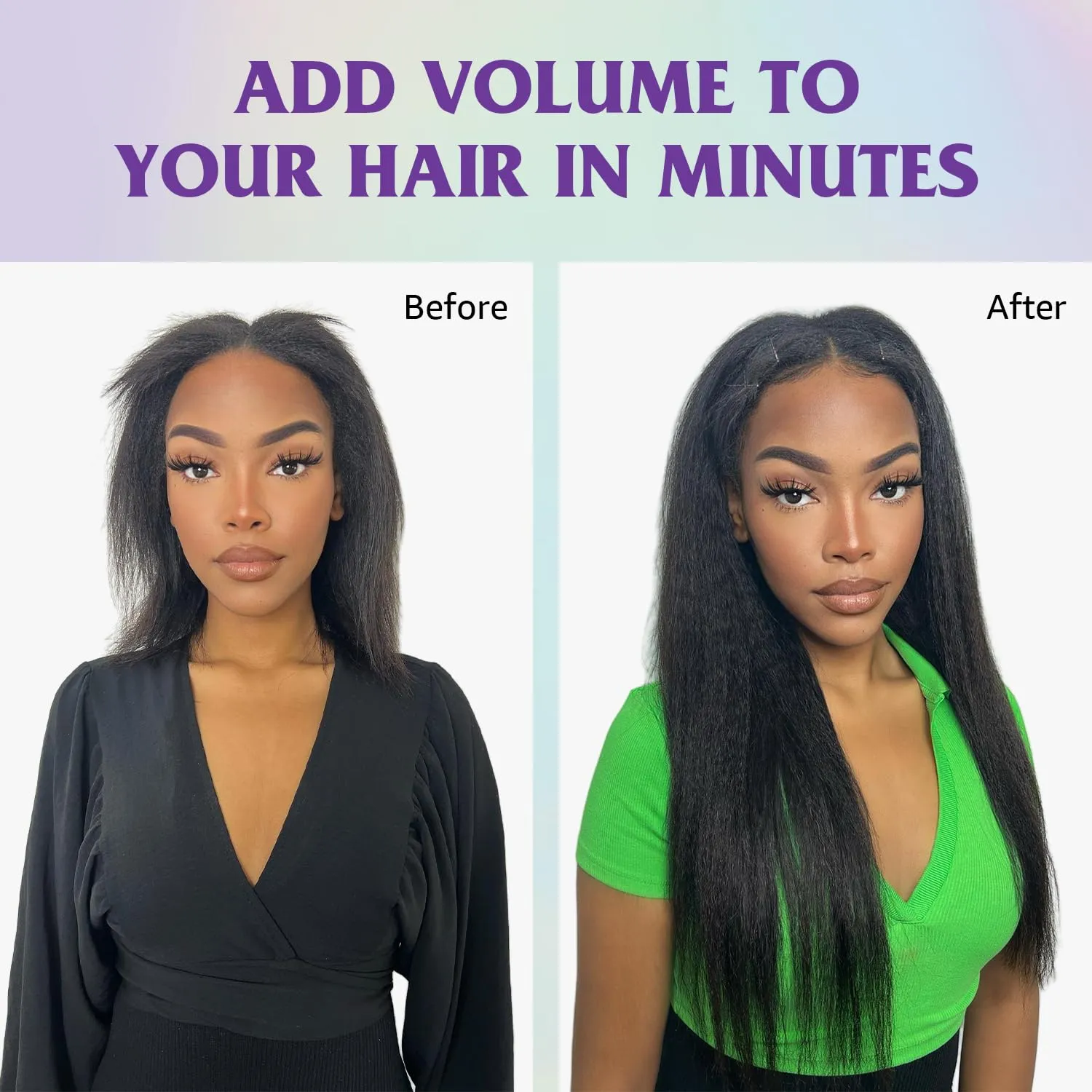 Kinky Straight Clip in Hair Extensions Real Human Hair Yaki Straight Clip ins for Women Brazilian Remy Human Hair Extensions Double Weft 8pcs 90g Per Set with 18 Clips (16 Inch, #1 Jet Black Color)