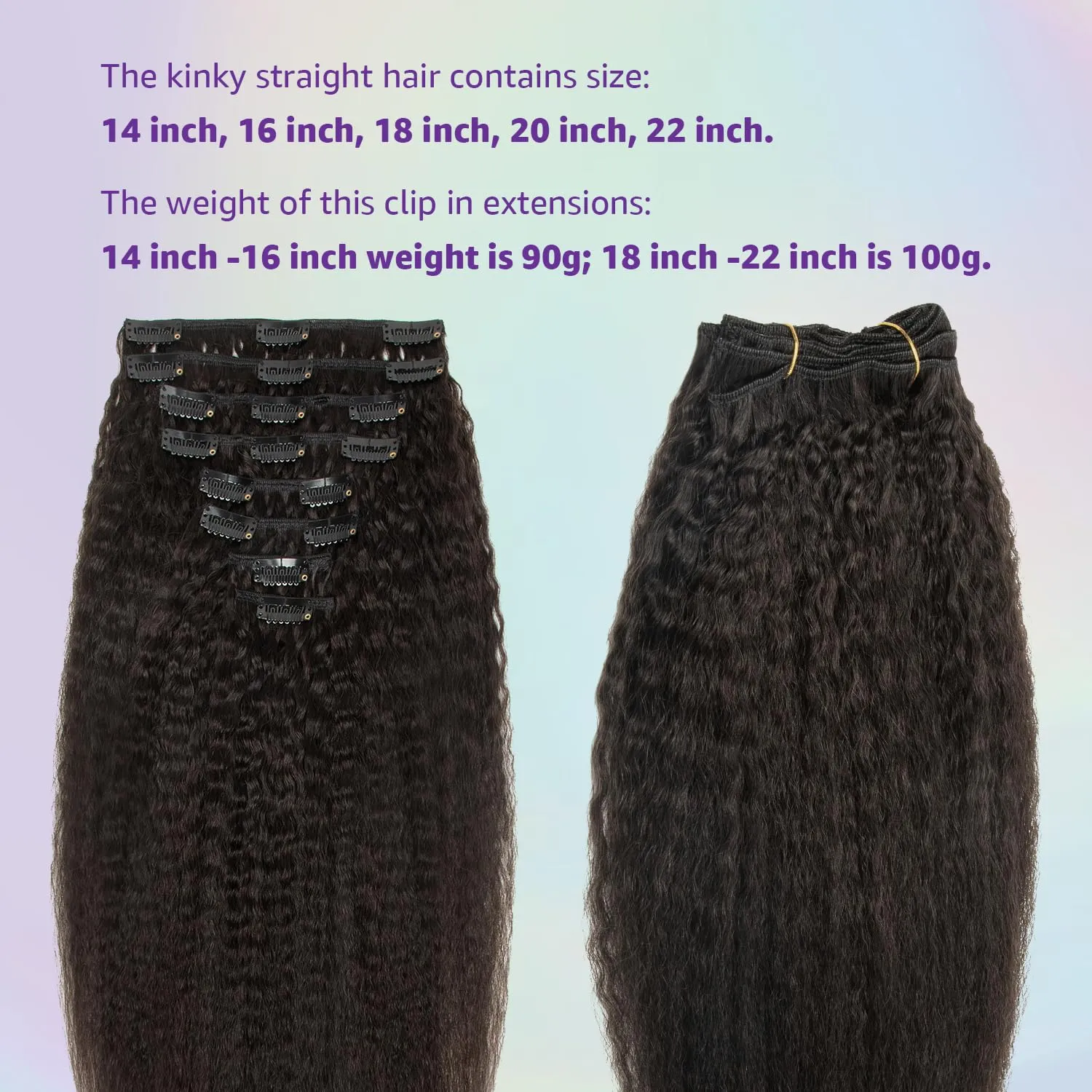 Kinky Straight Human Hair Clip in Extensions 16 Inch Yaki Straight Clip ins for Women Full Head Brazilian Remy Human Hair Extensions Double Weft 8pcs 100g Per Set with 18 Clips Natural Black