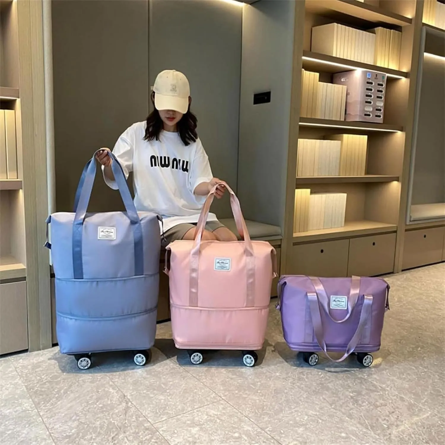 Klarson Expandable Bag With Wheels, Large Capacity Travel Bag With Universal Wheels, Breathable, Waterproof (fuchsia,57cm*22cm*66cm)