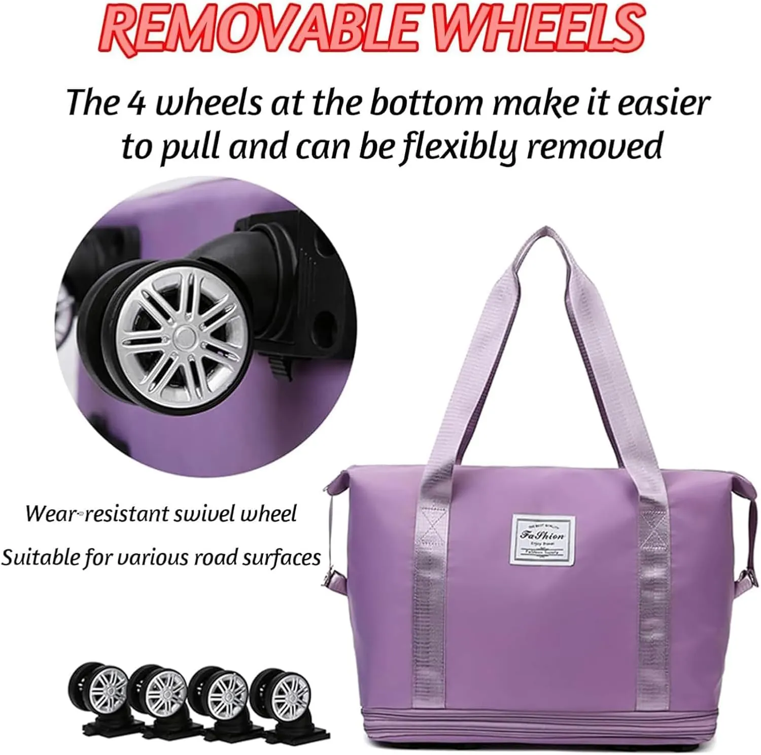 Klarson Expandable Bag With Wheels, Large Capacity Travel Bag With Universal Wheels, Breathable, Waterproof (fuchsia,57cm*22cm*66cm)