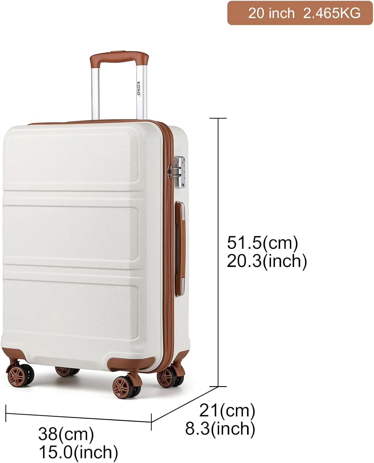Kono 20'' Carry on Luggage Lightweight with Spinner Wheel TSA Lock Hardside Luggage Airline Approved Carry on Suitcase Cream White