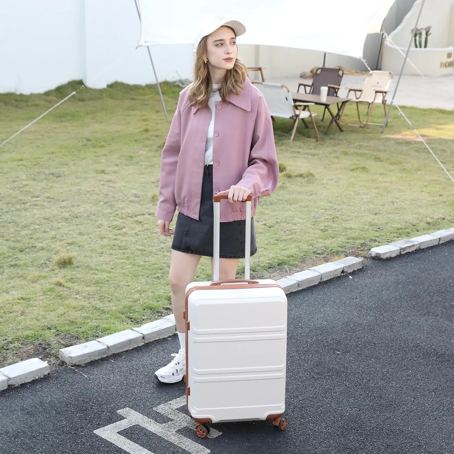 Kono 20'' Carry on Luggage Lightweight with Spinner Wheel TSA Lock Hardside Luggage Airline Approved Carry on Suitcase Cream White