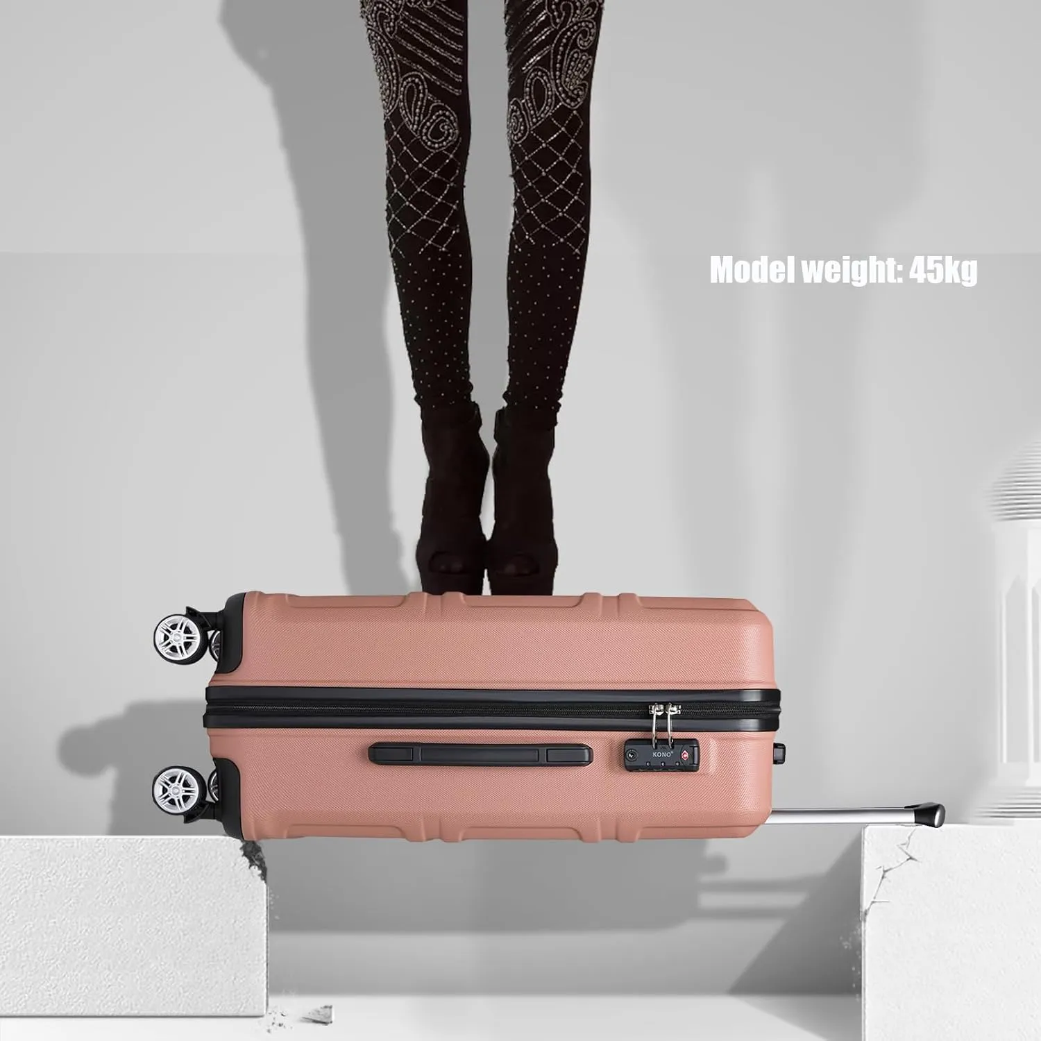 Kono 20'' Carry on Luggage Lightweight with Spinner Wheel TSA Lock Hardside Luggage Airline Approved Carry on Suitcase Nude/Rose Gold