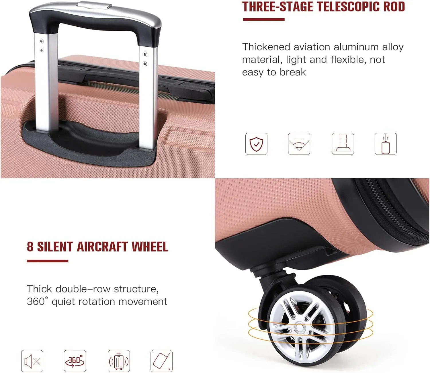 Kono 20'' Carry on Luggage Lightweight with Spinner Wheel TSA Lock Hardside Luggage Airline Approved Carry on Suitcase Nude/Rose Gold