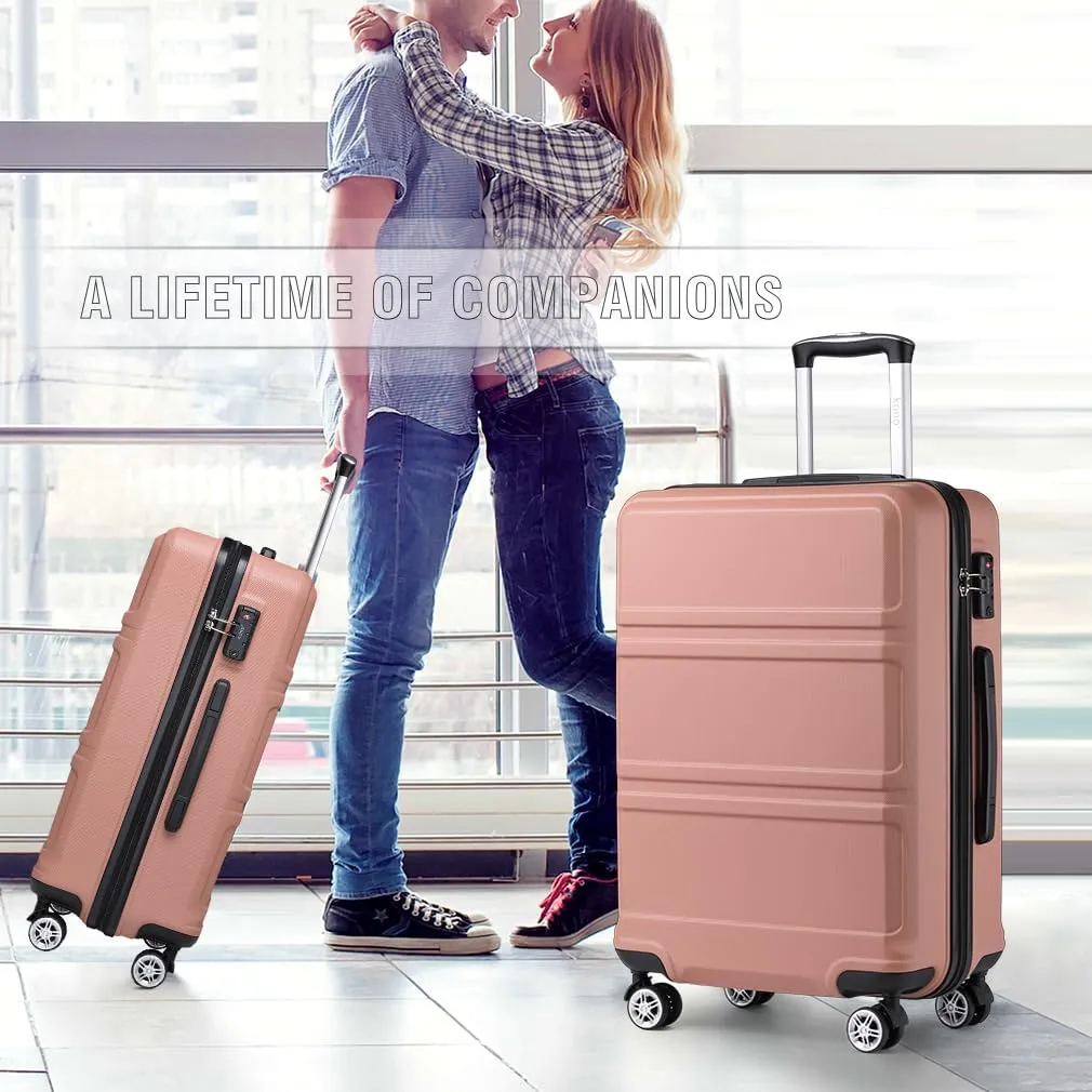 Kono 20'' Carry on Luggage Lightweight with Spinner Wheel TSA Lock Hardside Luggage Airline Approved Carry on Suitcase Nude/Rose Gold