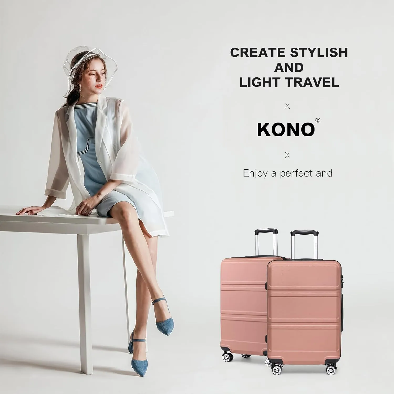 Kono 20'' Carry on Luggage Lightweight with Spinner Wheel TSA Lock Hardside Luggage Airline Approved Carry on Suitcase Nude/Rose Gold