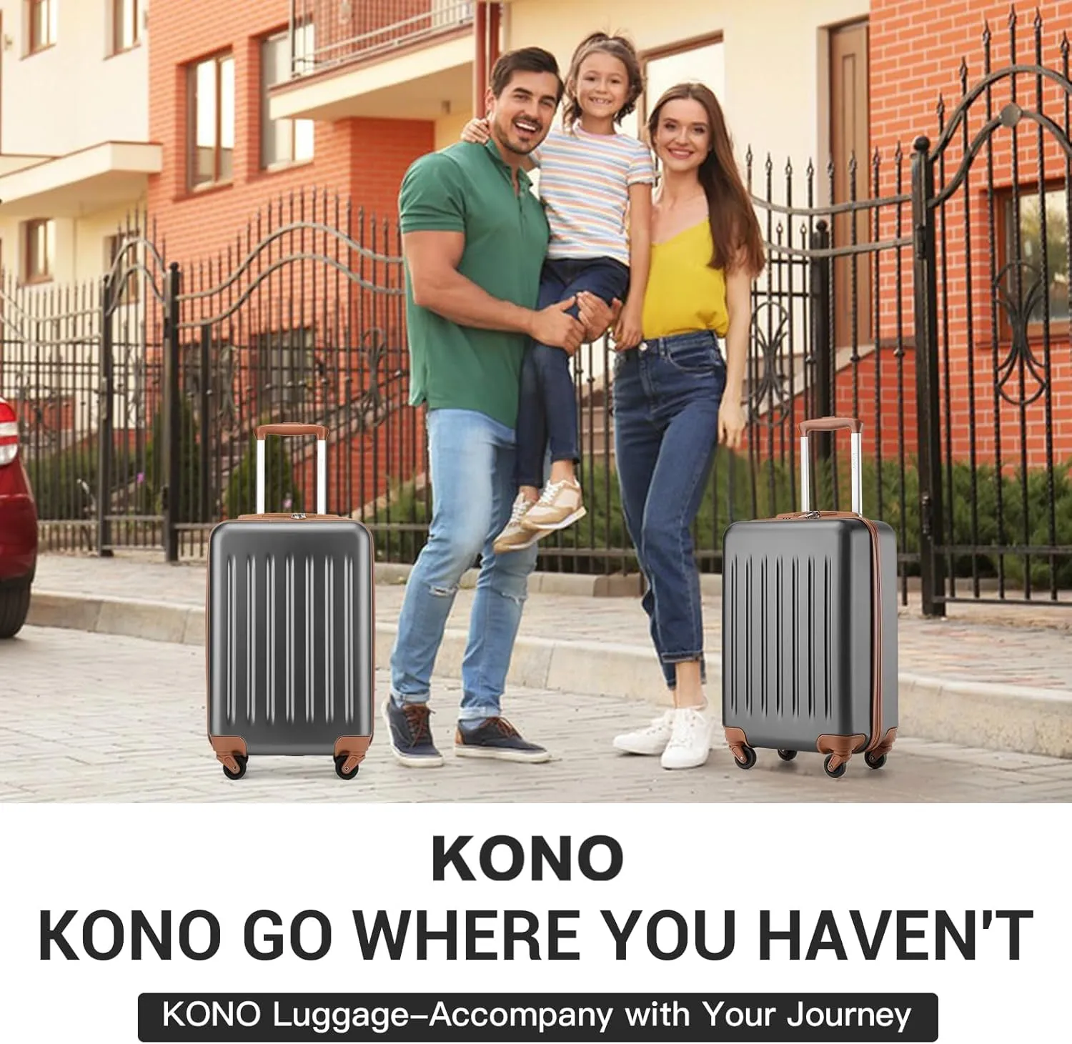 Kono 20-Inch Small Hardside Carry-on Suitcase with Spinner Wheels, Lightweight Rolling Cabin Suitcase for Airplane Travel (Grey Brown, for 1-3 Days of Travel)