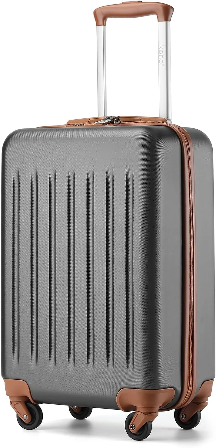 Kono 20-Inch Small Hardside Carry-on Suitcase with Spinner Wheels, Lightweight Rolling Cabin Suitcase for Airplane Travel (Grey Brown, for 1-3 Days of Travel)