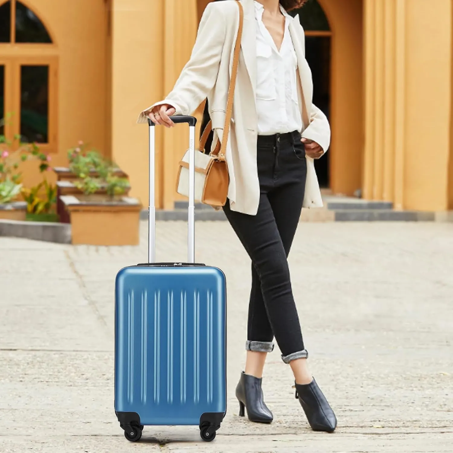 Kono 20-Inch Small Hardside Carry-on Suitcase with Spinner Wheels, Lightweight Rolling Cabin Suitcase for Airplane Travel (Navy, for 1-3 Days of Travel)