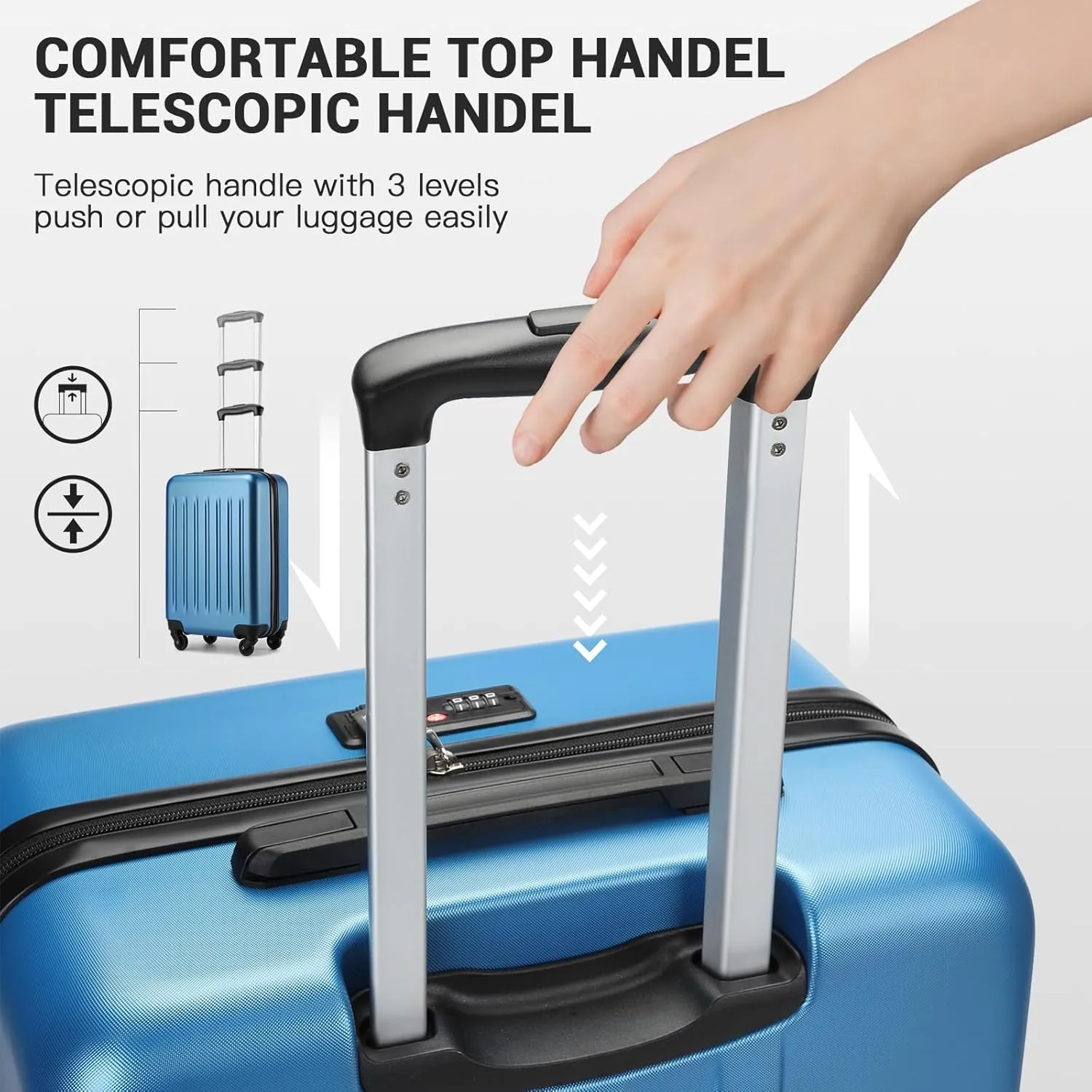 Kono 20-Inch Small Hardside Carry-on Suitcase with Spinner Wheels, Lightweight Rolling Cabin Suitcase for Airplane Travel (Navy, for 1-3 Days of Travel)