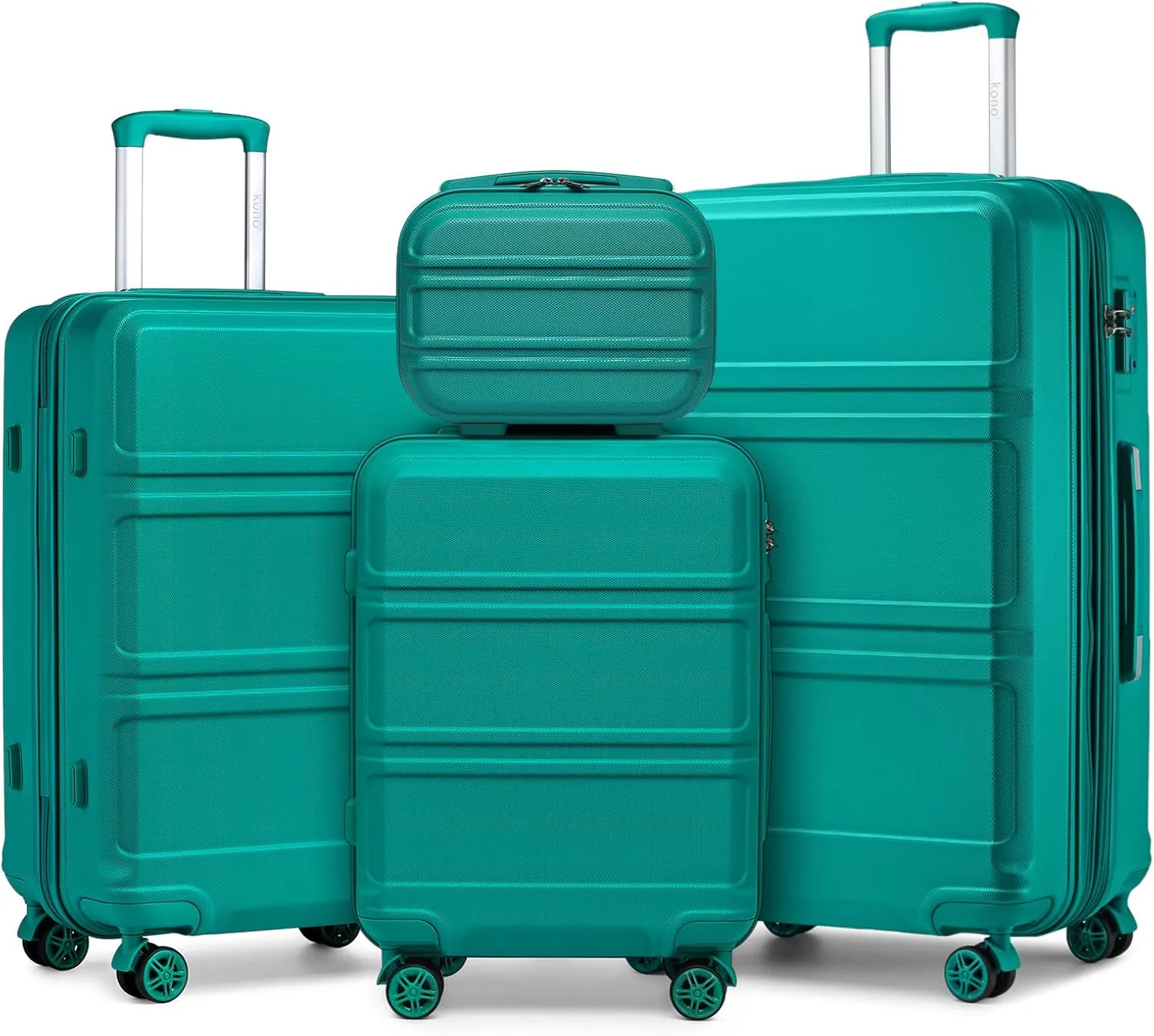 Kono 4 Piece Luggage Sets Expandable(only 28") Lightweight with Spinner Wheels TSA Lock Hardside Travel Rolling Suitcases 20in 24in 28in Carry on and 12in Mini Cosmetic Case Turquoise