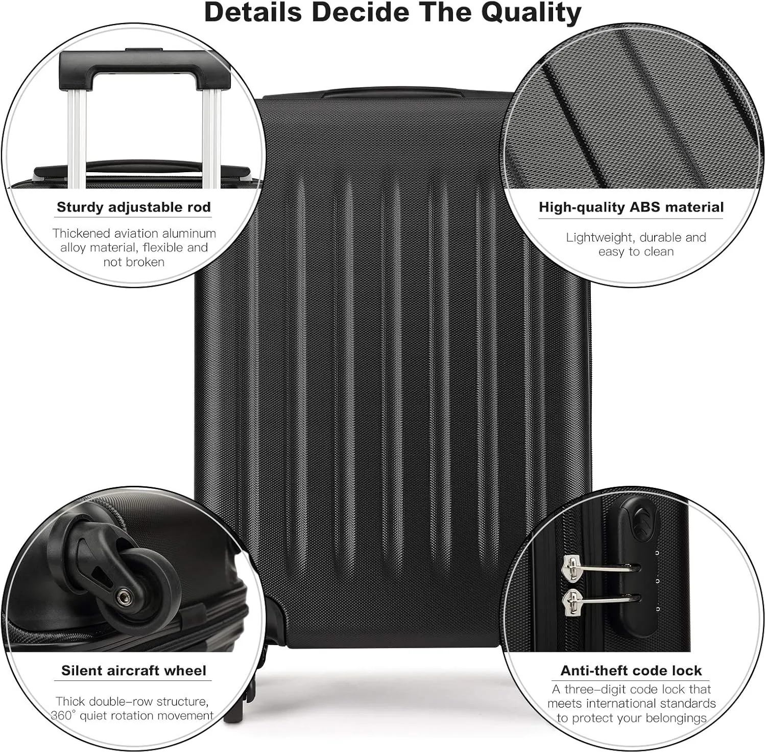 Kono Small Carry on Suitcase 20 Inch Hardside Carry on Luggage Suitcase with Spinner Wheels, Lightweight Rolling Cabin Suitcase for Airplanes Travel (Black, For 1-3 Days Travel)