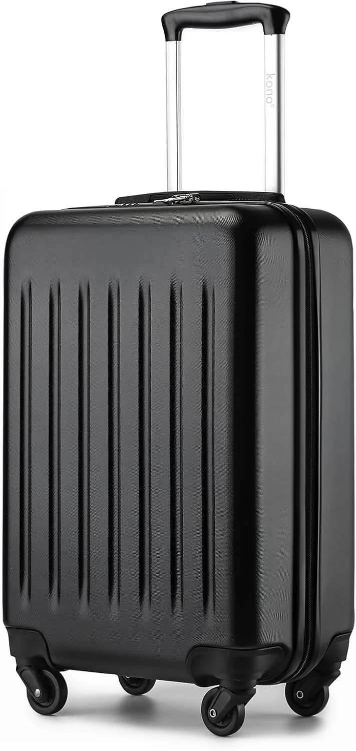 Kono Small Carry on Suitcase 20 Inch Hardside Carry on Luggage Suitcase with Spinner Wheels, Lightweight Rolling Cabin Suitcase for Airplanes Travel (Black, For 1-3 Days Travel)