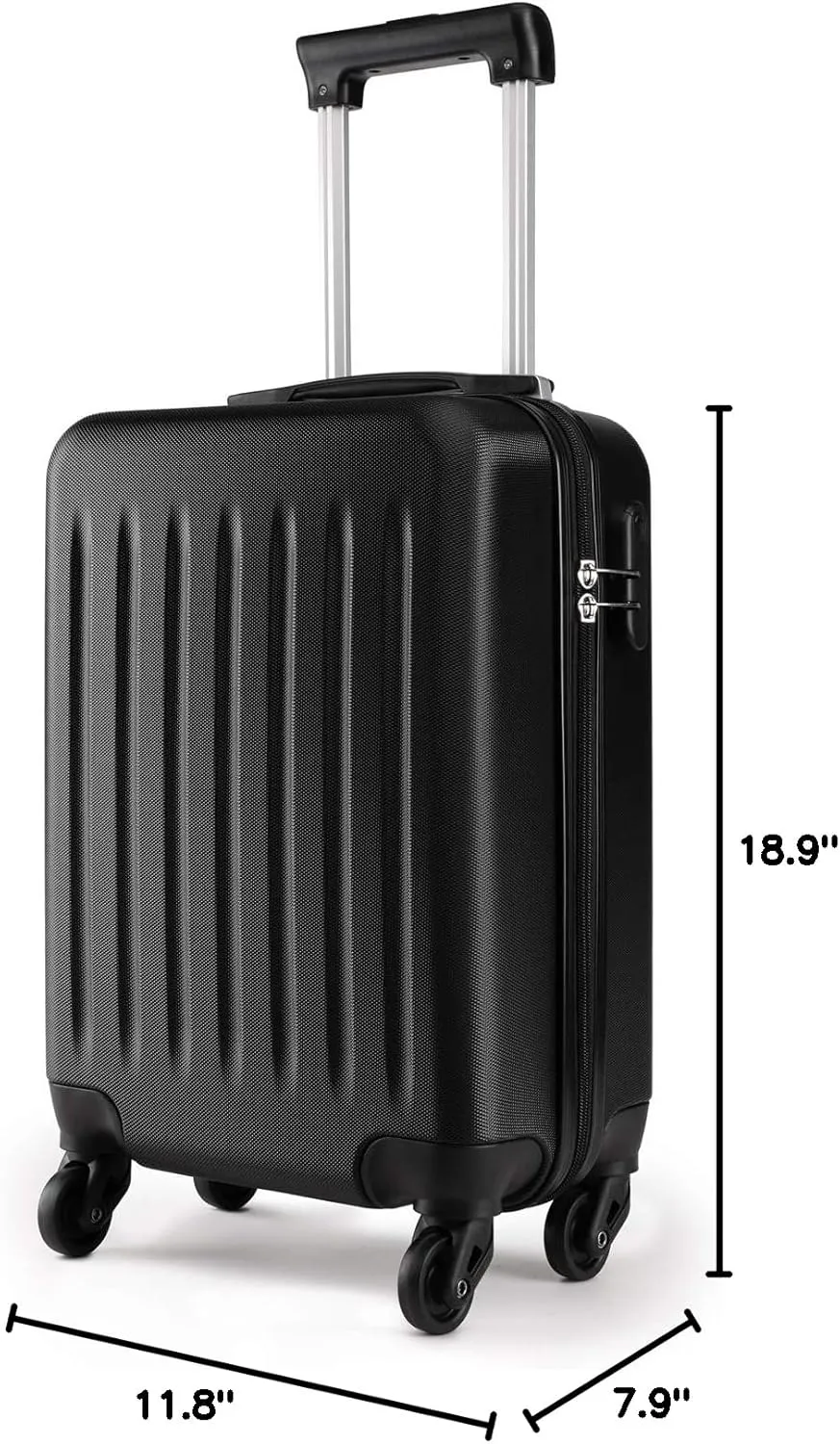 Kono Small Carry on Suitcase 20 Inch Hardside Carry on Luggage Suitcase with Spinner Wheels, Lightweight Rolling Cabin Suitcase for Airplanes Travel (Black, For 1-3 Days Travel)