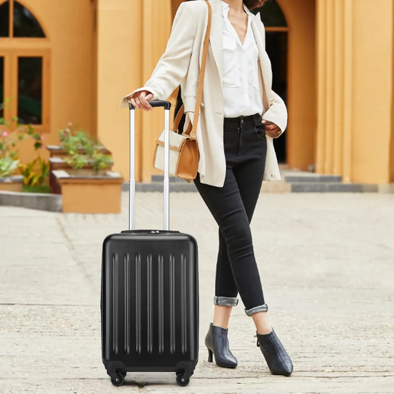 Kono Small Carry on Suitcase 20 Inch Hardside Carry on Luggage Suitcase with Spinner Wheels, Lightweight Rolling Cabin Suitcase for Airplanes Travel (Black, For 1-3 Days Travel)