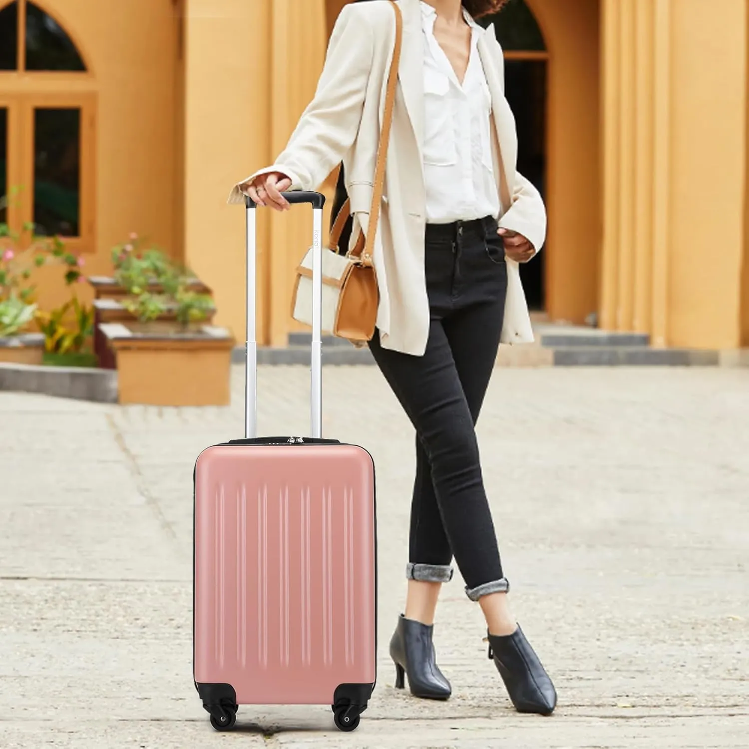 Kono Small Carry on Suitcase 20 Inch Hardside Carry on Luggage Suitcase with Spinner Wheels, Lightweight Rolling Cabin Suitcase for Airplanes Travel (Rose Gold, For 1-3 Days Travel)
