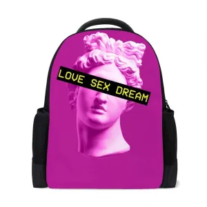 Kuizee Classic Backpack Schoolbag Adjustable Padded Shoulder Straps Daypack ﻿Plaster Head Sculpture Pink Retro Art Trendy Vaporwave Casual Bags Durable College Daily 16Inch