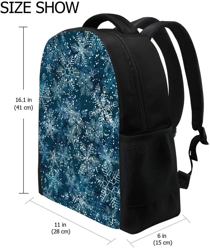 Kuizee Classic Backpack Schoolbag Adjustable Padded Shoulder Straps Daypack ﻿Winter Night Winter Snowflakes Snowfall Blue Casual Bags Durable College Daily 16Inch