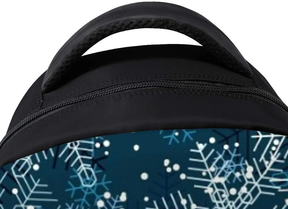 Kuizee Classic Backpack Schoolbag Adjustable Padded Shoulder Straps Daypack ﻿Winter Night Winter Snowflakes Snowfall Blue Casual Bags Durable College Daily 16Inch