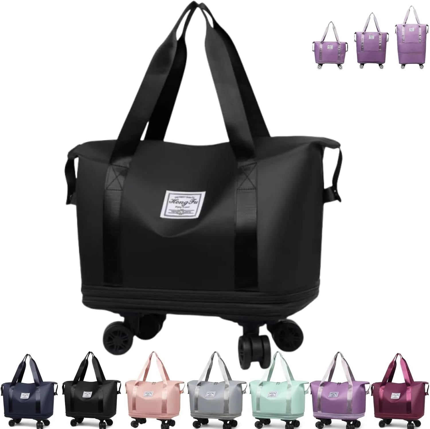 Kulken Travel Bag With Wheels, Beente Travel Bag With Wheels, 2025 New Large Capacity Bags - Universal Removable, Expandable Foldable (Black)