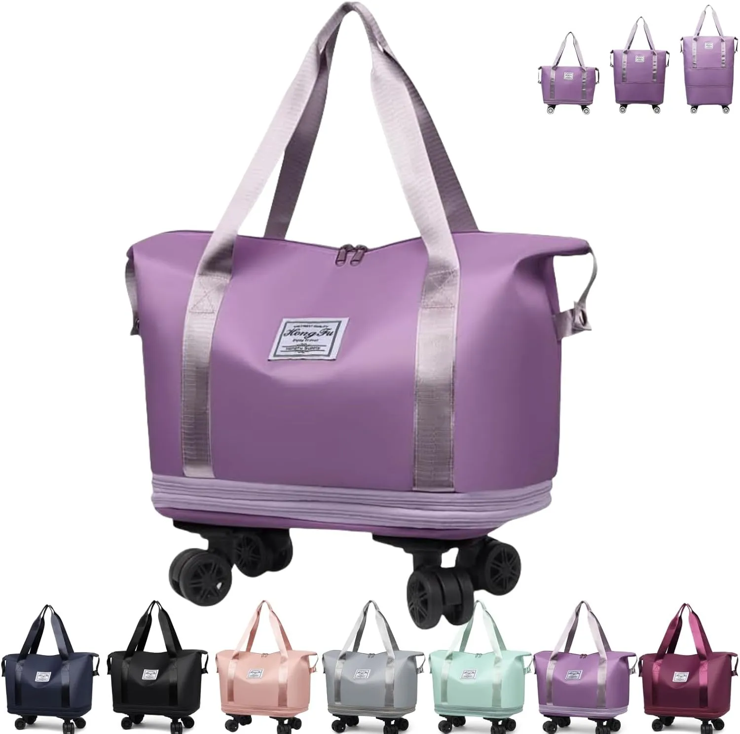 Kulken Travel Bag With Wheels, Beente Travel Bag With Wheels, 2025 New Large Capacity Bags - Universal Removable, Expandable Foldable (Purple)