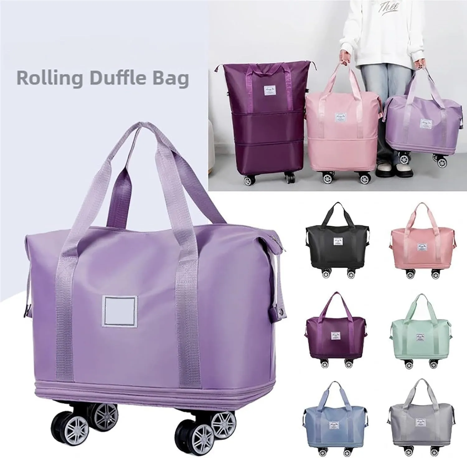 Kulken Travel Bag With Wheels, Beente Travel Bag With Wheels, 2025 New Large Capacity Bags - Universal Removable, Expandable Foldable (Purple)